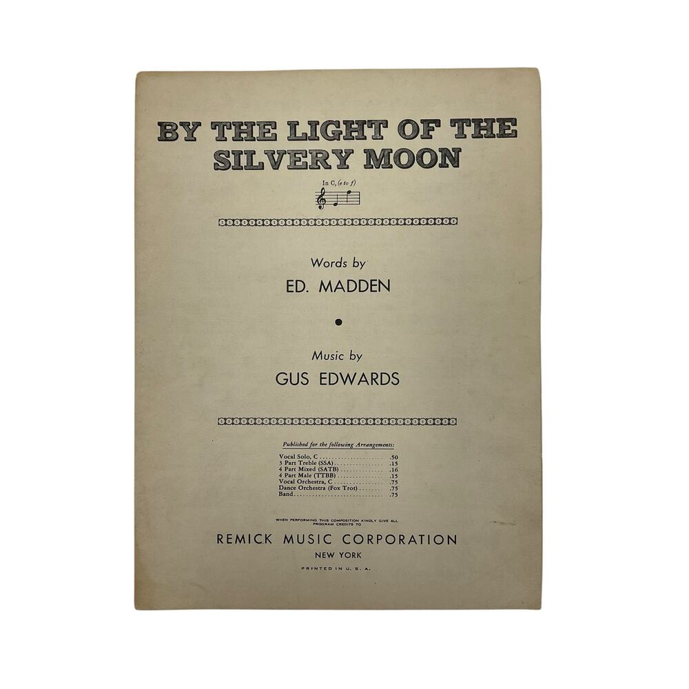 By The Light Of The Silvery Moon Sheet Music Ed Madden‎ Gus Edwards